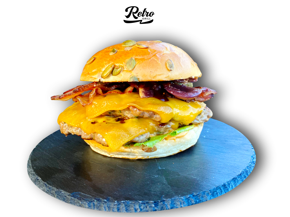 burge dublu cheeseburger retro grill